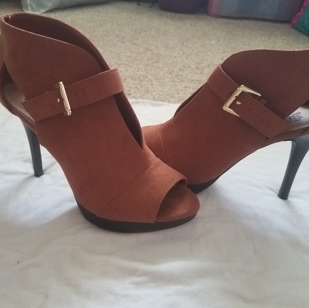 Brown buckle heels